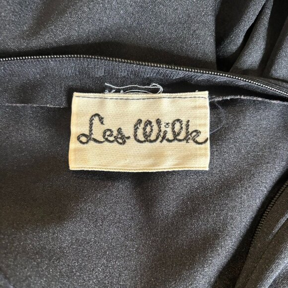 Vintage 70s Les Wilk Sheer Bell Sleeve Maxi Dress Small Black Evening Gown - Picture 9 of 10